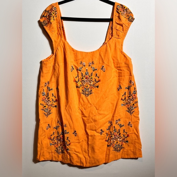 Free People Floral Linen Blend Embroidered Orange Off Shoulder Dress Medium NWT - Picture 1 of 8